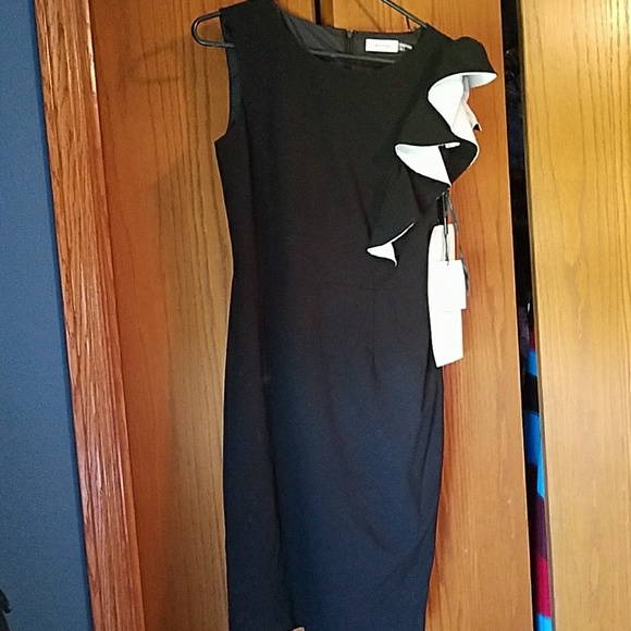 calvin klein white ruffle dress